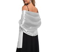 TONGFANTFL Shawls and Wraps for Evening Dresses Satin Women Long Scarf Wedding Guest Shawl, Silver, 79x28 inches
