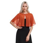 TONGFANTFL Women's Soft Chiffon Capelets Shawls and Wraps for Evening Wedding Cape Bole Cover Up, Burnt Orange, One Size