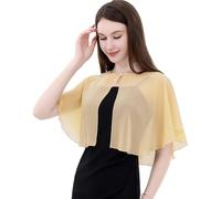 TONGFANTFL Women's Soft Chiffon Capelets Shawls and Wraps for Evening Wedding Cape Bole Cover Up, Gold, One Size