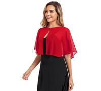 TONGFANTFL Women's Soft Chiffon Capelets Shawls and Wraps for Evening Wedding Cape Bole Cover Up, Red, One Size