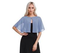 TONGFANTFL Women's Soft Chiffon Lace Capelets for Women Shawls and Wraps for Evening Dress Wedding Cape Bole Cover Up, Dusty Blue, One Size