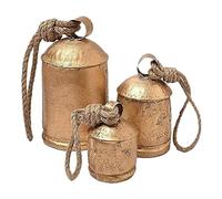 TONGFENG Christmas Cow Bells | 3 Metal Hanging Cow Bells | Large Vintage Bronze Cowbell | Rustic Harmony Brass Bells for Decoration | Chrismas Crafts Collection for Country Style Home Decoration