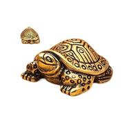 Tongfer Brass Miniature Turtle Statue - Vintage Brass Tortoise Miniatures Figurines | Rustic Good Luck Prosperity Wealth Tortoise Figure for Shelf Office Desk Bookshelf Table Centerpieces Living Room