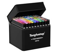 Tongfushop 100 colored marker set, Colouring Pen with Dual Tip, Alcohol Markers for Drawing, Sketching, Anime, Manga, Fun doodling, Art Pens with Carrying Case & Storage Base