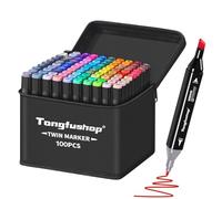 Tongfushop 100 colored marker set, Colouring Pen with Dual Tip, Alcohol Markers for Drawing, Sketching, Anime, Manga, Fun doodling, Art Pens with Carrying Case & Storage Base