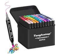 Tongfushop 100 Colored Marker Set, Colouring Pens for Adults, Dual Tip Alcohol Markers for Adults, Drawing, Sketching, Anime, Manga, Fun doodling, Felt Tip Pens with Carrying Case & Storage Base