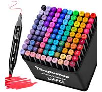 Tongfushop 100 Colored Marker Set, Colouring Pens for Adults, Dual Tip Alcohol Markers for Drawing, Sketching, Anime, Manga, Fun doodling, Felt Tip Pens with Carrying Case & Storage Base