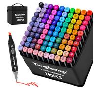 Tongfushop 100 Colored Marker Set, Dual Tip Alcohol Markers, Colouring Pens for Adults, Permanent Art Felt Tip Pens for Drawing, Sketching, Anime, Manga, Fun doodling with Carrying Case & Storage Base