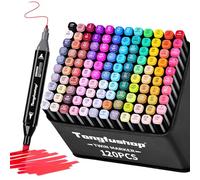 Tongfushop 120 Colored Marker Set, Colouring Pens for Adults, Dual Tip Art Alcohol Markers, Permanent Felt Tip Pens for Drawing, Sketching, Anime, Manga, Fun doodling with Carrying Case & Storage Base