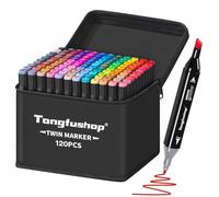 Tongfushop 120 Colored Marker Set, Dual Tip Alcohol Markers, Colouring Pens for Adults, Permanent Art Felt Tip Pens for Drawing, Sketching, Anime, Manga, Fun doodling with Carrying Case & Storage Base