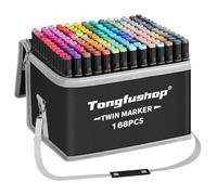 Tongfushop 168 Colored Marker Set, Colouring Pens for Adults, Art Felt Tip Pens, Dual Tip Permanent Alcohol Markers for Drawing, Sketching, Anime, Manga, Fun doodling with Carrying Case & Storage Base