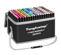 Tongfushop 204 Colored Marker Set, Colouring Pens for Adults, Art Felt Tip Pens, Dual Tip Permanent Alcohol Markers for Drawing, Sketching, Anime, Manga, Fun doodling with Carrying Case & Storage Base