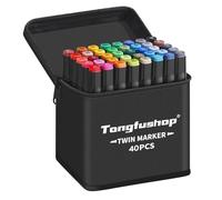 Tongfushop 40 Colored Marker Set, Colouring Pens for Adults, Dual Tip Art Alcohol Markers, Permanent Felt Tip Pens for Drawing, Sketching, Anime, Manga, Fun doodling with Carrying Case & Storage Base