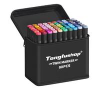 Tongfushop 60 Colored Marker Set, Colouring Pens for Adults, Art Felt Tip Pens, Dual Tip Permanent Alcohol Markers for Drawing, Sketching, Anime, Manga, Fun doodling with Carrying Case & Storage Base