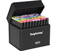 Tongfushop 80 Colored Marker Set, Colouring Pens for Adults, Dual Tip Art Marker Permanent Pens for Drawing, Sketching, Anime and Manga with Carrying Case and Storage Base