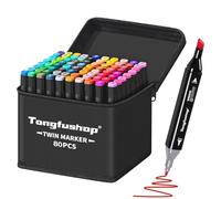 Tongfushop 80 Colored Marker Set, Colouring Pens, Marker Set for Adults Artists, Double Tip Art Pens for Drawing, Sketching, Anime and Manga with Carrying Case and Storage Base