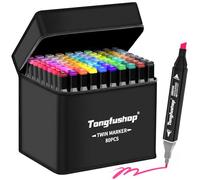 Tongfushop 80 Colored Marker Set, Colouring Pens, Marker Set for Adults Artists, Double Tip Art Pens for Drawing, Sketching, Anime and Manga with Carrying Case and Storage Base