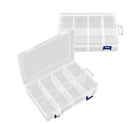 TONGIHS 2 Pcs Bead Storage Box, Square Empty Clear Plastic Organizer Storage Box Containers with Hinged Lids, Compartment Storage Boxes, for Collecting Small Items, Beads, Jewelry