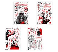 TONGIHS 4 Sheets Halloween Window Stickers, 93 Pcs Reusable Halloween Party Decoration Stickers, Large Scary Windows Stickers for Window, Walls, Door, Indoor/Outdoor