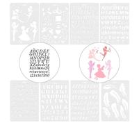 TONGIHS 8 Pcs Plastic Number and Letter Artistic Drafting Drawing Templates Stencil Set, DIY Reuseable Stencils, Alphabet Painting, Assorted Styles for Art Drawing Wood Painting Letter