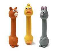TONGKTAI Dog Toys, Squeaky Interactive Latex Pet Toy for Small Medium Dog Breeds, [3 Pack] Funny Quack Puppy Toys (Yellow Duck + Grey Rabbit + Brown Fox)
