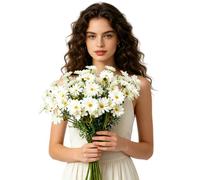 TONGMAN 15 Bundles UV Resistant Artificial White Daisy Flowers with Stems, Outdoor Fake Wildflowers Faux Greenery Shrubs Plants for Wedding Home Garden Decoration (White)