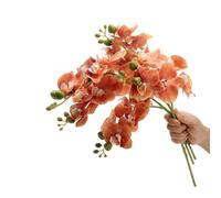 TONGMAN 18" Artificial Silk Phalaenopsis Flowers 2 Bundles Artificial Orchid Flowers Stem Plants in White Fake Butterfly Phalaenopsis Flowers for Home Wedding Party Décor (Orange Color)