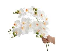 TONGMAN 18" Artificial Silk Phalaenopsis Flowers 2 Bundles Artificial Orchid Flowers Stem Plants in White Fake Butterfly Phalaenopsis Flowers for Home Wedding Party Décor (White 2PCS)