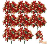 TONGMAN 5 Pack Artificial Poinsettia Flowers Bouquet, 12.6 Inch Red Christmas Flowers for Decorations - Indoor Outdoor Home, Porch, Xmas Tree, Garden Holiday Decor