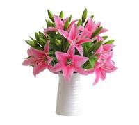 TONGMAN 6 Bundles Artificial Tiger Lily Flowers White Touch Lilies Flower Bouquet Faux Floral Table Centerpieces Arrangement for Wedding Home Party Garden Office Decor (Deep Powder)