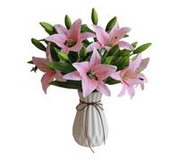 TONGMAN 6 Bundles Artificial Tiger Lily Flowers White Touch Lilies Flower Bouquet Faux Floral Table Centerpieces Arrangement for Wedding Home Party Garden Office Decor (Light Pink)