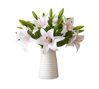 TONGMAN 6 Bundles Artificial Tiger Lily Flowers White Touch Lilies Flower Bouquet Faux Floral Table Centerpieces Arrangement for Wedding Home Party Garden Office Decor (Powder)