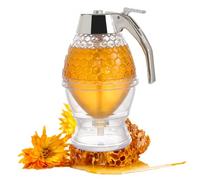 TONGMAN Acrylic Honey Dispenser,Syrup Dispenser, with Stand Honey Container ，Beautiful Honeycomb Honey Jar, Great for Syrup, Sugar, Sauces, Condiments