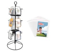 Tongmo Rotating Greeting Card Stand - Enhance Your Display with a 12-Pocket Rotating Countertop Solution for Postcards, Brochures, and Greeting Cards (7”H - 12 Pockets) (Black)