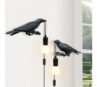 TONGNIDA Black Bird LED Wall Lights Set of 2 Cute Crow Plug in Wall Light,Creative Resin Wall Lamp Animal Lamp Modern Gothic Raven Decorated,Bird Lamps Gifts,E14 Lamps,Button Control