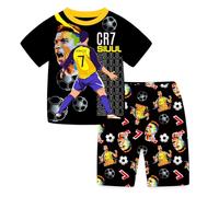 TONGQUD Boys 2Pcs Pajamas Set Short Sleeve Ronaldo No.7 Fans Nightwear Summer Cotton Sleepsuit Pyjama Set Soft Pjs Set (UK, Age, 8 Years, 9 Years, Regular, Black)