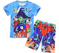 TONGQUD boys alphabet lore pajamas set black graphic pjs kids soft sleepwear gamer 2pcs/set pyjamas summer home-wear for girls blue 8-9 years