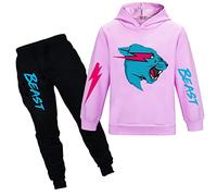 TONGQUD Mr Beast Boys Hoodies YouTube Gamer Clothes Set Lightning Cat Hoodie and Trousers 2pcs/Sets Tracksuits For Girls Purple 9-10 Years