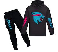 TONGQUD Mr Beast Boys Hoodies YouTube Gamer Clothes Set Lightning Cat Hoodie and Trousers 2pcs/Sets Tracksuits For Girls Black 10-11 Years