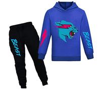 TONGQUD Mr Beast Boys Hoodies YouTube Gamer Clothes Set Lightning Cat Hoodie and Trousers 2pcs/Sets Tracksuits For Girls Blue 5-6 Years