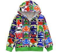 TONGQUD Rainbow Friends Hoodie For Boys Kids Zipper Cartoon Sweatshirt Fashion Jacket Cute Hooded YouTube Game Clothing Green 7-8 Years