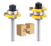 Tongue and Groove Router Bit Set,Newdeli 1/4 Inch Shank Tongue and Groove Router Bit 3/4" Stock 3 Teeth T Shape Wood Milling Cutter Woodworking Tool for Doors, Drawers, Shelves & More