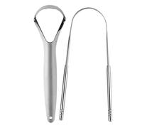 Tongue Cleaner with 2 Mini Hooks Medical Grade Stainless Steel Tongue Brush for Adults and Kids Reduce Bad Breath Tongue Scraper (2 Pack)