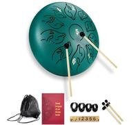 Tongue Drum, 11 Notes 6 Inch Tongue Drum, Steel Pan Tones Percussion Instrument Hand Pan Drum with Bag, Finger Pick, Music Book and Beater for Meditation Yoga Sound Healing Green