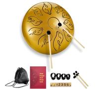Tongue Drum, 11 Notes, 6 Inches, Tongue Drum, Carbon Steel Drum, Portable Essential Drum with Bag, Notes, Finger Pick and Beater for Meditation, Yoga, Sound Healing, Yellow