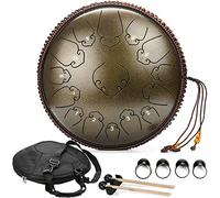 Tongue Drum 14 Inch 15 Notes Steel Handpan Professional Percussion Instrument Tank Drum Kit with Travel Bag Rope Decoration and Mallets for Meditation Yoga Zen