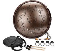 Tongue Drum 14 Inch 15 Notes Steel Handpan Professional Percussion Instrument Tank Drum Kit with Travel Bag Rope Decoration and Mallets for Meditation Yoga Zen