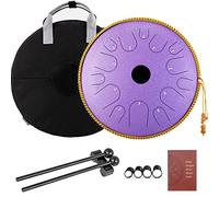 Tongue Drum 14 Inches 14 Notes Copper Steel Handpan Dish Shape Drum with Rope Decoration Mallets Carry Bag Professional Musical Percussion Instrument for Meditation Yoga Zen,Lavender