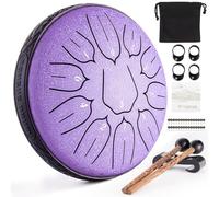 Tongue Drum, 15 cm 11 Notes D Major Steel Tongue Drum with Music Book, Drum Beaters, Steel Pan Tones Percussion Instrument Drum Kit Beginners for Meditation Yoga (Lavender, 6 Inches, 11 Tones)