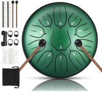 Tongue Drum, 15 cm 11 Notes D Major Steel Tongue Drum with Music Book, Drum Mallets, Steel Pan Tones Percussion Instrument Drum Kit Beginners for Meditation Yoga (Jade Green, 6 Inches, 11 Tones)